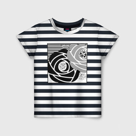 Детская футболка 3D с принтом Аппликация розы на полосатом в Курске, 100% гипоаллергенный полиэфир | прямой крой, круглый вырез горловины, длина до линии бедер, чуть спущенное плечо, ткань немного тянется | абстрактные розы | абстрактный узор | абстракция | белый | женский | серый | современный | черно  белый | черные розы