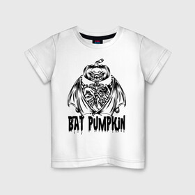 Детская футболка хлопок с принтом Bat pumpkin в Курске, 100% хлопок | круглый вырез горловины, полуприлегающий силуэт, длина до линии бедер | bat | halloween | holiday | hype | jaw | muzzle | pumpkin | wings | крылья | летучая мышь | пасть | праздник | хайп | хэллоуин