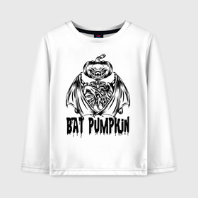 Детский лонгслив хлопок с принтом Bat pumpkin в Курске, 100% хлопок | круглый вырез горловины, полуприлегающий силуэт, длина до линии бедер | bat | halloween | holiday | hype | jaw | muzzle | pumpkin | wings | крылья | летучая мышь | пасть | праздник | хайп | хэллоуин