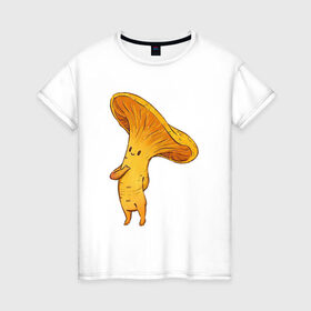 Женская футболка хлопок с принтом Лисичка в Курске, 100% хлопок | прямой крой, круглый вырез горловины, длина до линии бедер, слегка спущенное плечо | арт | гриб | грибочек | грибы | лисичка | мило | милота | рисунок | рыжий гриб | свежие грибы | свежий гриб | свежий продукт