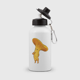 Бутылка спортивная с принтом Лисичка в Курске, металл | емкость — 500 мл, в комплекте две пластиковые крышки и карабин для крепления | арт | гриб | грибочек | грибы | лисичка | мило | милота | рисунок | рыжий гриб | свежие грибы | свежий гриб | свежий продукт