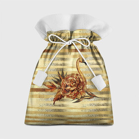 Подарочный 3D мешок с принтом Золотой фламинго и цветок в Курске, 100% полиэстер | Размер: 29*39 см | драгоценный | золотистый | золото | пион | полоски | птица | серебристый | серебро | фламинго | цветок | цветочный | цветы