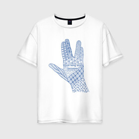 Женская футболка хлопок Oversize с принтом Вулканский салют в Курске, 100% хлопок | свободный крой, круглый ворот, спущенный рукав, длина до линии бедер
 | геометрия | графика | жесты | надписи | синий