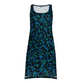 Платье-майка 3D с принтом Абстрактный зелено-синий узор  в Курске, 100% полиэстер | полуприлегающий силуэт, широкие бретели, круглый вырез горловины, удлиненный подол сзади. | абстрактный | вкрапления | зеленый | молодежный | мраморный | синий | современный | черный и синий