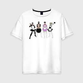 Женская футболка хлопок Oversize с принтом Горничные :3 в Курске, 100% хлопок | свободный крой, круглый ворот, спущенный рукав, длина до линии бедер
 | аниме | горничные | мальчики | униформа | фартук