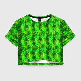 Женская футболка Crop-top 3D с принтом Неоновый полосатый узор  в Курске, 100% полиэстер | круглая горловина, длина футболки до линии талии, рукава с отворотами | бабочки | вертикальные полосы | зеленый | летний | неоновый | неоновый зеленый | современный | яркий узор