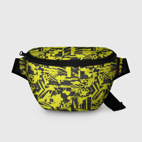 Поясная сумка 3D с принтом Желтая текстура в Курске, 100% полиэстер | плотная ткань, ремень с регулируемой длиной, внутри несколько карманов для мелочей, основное отделение и карман с обратной стороны сумки застегиваются на молнию | желтый | линии | паттерн | пятна | спорт | текстура | черный