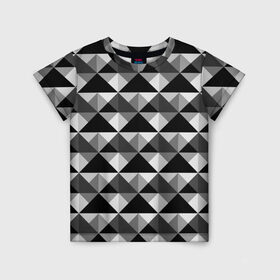 Детская футболка 3D с принтом Современный геометрический  в Курске, 100% гипоаллергенный полиэфир | прямой крой, круглый вырез горловины, длина до линии бедер, чуть спущенное плечо, ткань немного тянется | Тематика изображения на принте: абстрактный | геометрический фигуры | модный | полигональный | популярный | треугольники | черно белый