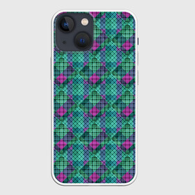 Чехол для iPhone 13 mini с принтом Бирюзовый клетчатый узор в Курске,  |  | абстрактный | бирюзовый | клетка | модный | плед | разноцветный плед | современный | шотландка