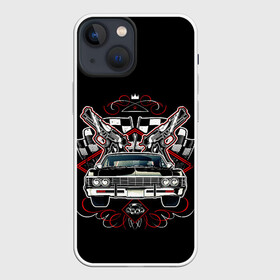 Чехол для iPhone 13 mini с принтом МАШИНА в Курске,  |  | корона | оружие | пистолет | тачка | флаг