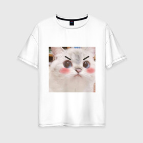 Женская футболка хлопок Oversize с принтом Котенька в Курске, 100% хлопок | свободный крой, круглый ворот, спущенный рукав, длина до линии бедер
 | kawaii | злой кот | комфорт | кот | мем | милый | уют
