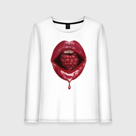 Женский лонгслив хлопок с принтом Губы с малиной в Курске, 100% хлопок |  | lips | mouth | raspberries | губы | малина | рот