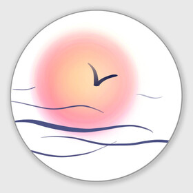 Коврик для мышки круглый с принтом Солнечный шар в Курске, резина и полиэстер | круглая форма, изображение наносится на всю лицевую часть | sea | sun | закат | море | небо | птицы | солнце | чайки