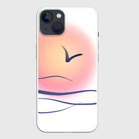 Чехол для iPhone 13 с принтом Солнечный шар в Курске,  |  | sea | sun | закат | море | небо | птицы | солнце | чайки