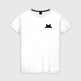 Женская футболка хлопок с принтом Кот в кармане в Курске, 100% хлопок | прямой крой, круглый вырез горловины, длина до линии бедер, слегка спущенное плечо | cat | kitty | карман | кармашек | кот | котёнок