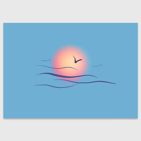 Поздравительная открытка с принтом Солнечный шар в Курске, 100% бумага | плотность бумаги 280 г/м2, матовая, на обратной стороне линовка и место для марки
 | Тематика изображения на принте: sea | sun | закат | море | небо | птицы | солнце | чайки