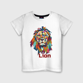 Детская футболка хлопок с принтом Lion в Курске, 100% хлопок | круглый вырез горловины, полуприлегающий силуэт, длина до линии бедер | арт | графика | животные | звери | лев | царь зверей