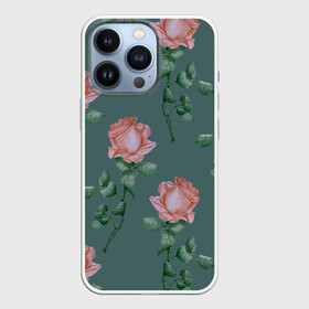 Чехол для iPhone 13 Pro с принтом Красные розы на зеленом фоне в Курске,  |  | 8 марта | flowers | march 8 | spring | ботаническая иллюстрация | весна | день рождения | зеленый | красный | лето | любовь | праздник | принт | природа | растения | роза | цветы