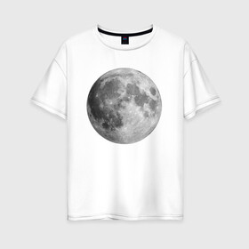 Женская футболка хлопок Oversize с принтом Полнолуние Лунная фаза  в Курске, 100% хлопок | свободный крой, круглый ворот, спущенный рукав, длина до линии бедер
 | луна | луна круглая | лунная фаза | планета | полнолуние