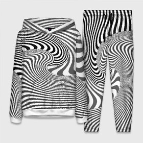 Женский костюм 3D (с толстовкой) с принтом Черно белый мозаичный узор в Курске,  |  | волна | мозаика | мозаичная картина | серый | узор | черно белый | черный и белый