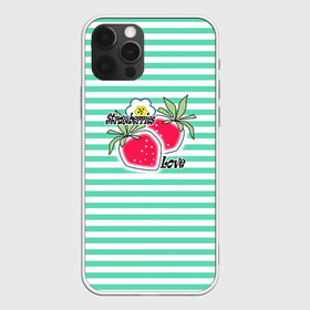 Чехол для iPhone 12 Pro Max с принтом Цветы и ягоды земляники  в Курске, Силикон |  | детский | зеленый | земляника | красный | малышам | полосатый | современный | цветы | ягодный паттерн | ягоды