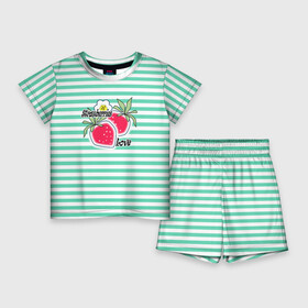 Детский костюм с шортами 3D с принтом Цветы и ягоды земляники в Курске,  |  | детский | зеленый | земляника | красный | малышам | полосатый | современный | цветы | ягодный паттерн | ягоды