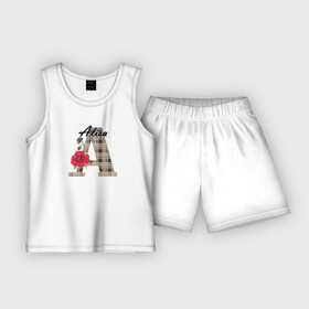 Детская пижама с шортами хлопок с принтом Алфавит. Имена. Алиса в Курске,  |  | алфавит | буква а | детский | для девочки | женский | монограмма | цветок
