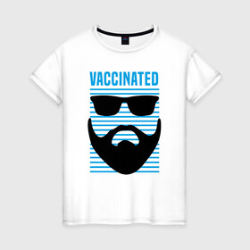 Женская футболка хлопок с принтом Vaccinated в Курске, 100% хлопок | прямой крой, круглый вырез горловины, длина до линии бедер, слегка спущенное плечо | coronavirus | covid19 | virus | вакцина | вакцинация | вирус | грипп | заражение | здоровье | иммунитет | инфекция | карантин | корона | коронавирус | маска | пандемия | прививка | самоизоляция | спутник