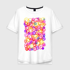 Мужская футболка хлопок Oversize с принтом Абстрактные завитушки  в Курске, 100% хлопок | свободный крой, круглый ворот, “спинка” длиннее передней части | abstract | art | drawing | illustration | print | акварель | желтый | краски | розовый | синий | яркость