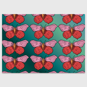 Поздравительная открытка с принтом Зеленый принт с бабочками :) в Курске, 100% бумага | плотность бумаги 280 г/м2, матовая, на обратной стороне линовка и место для марки
 | бабочки | градиент | графический | грустный | зеленый | меланхолия | насекомые | ретро | розовый | странный