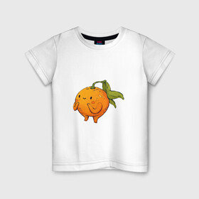 Детская футболка хлопок с принтом Мандаринчик в Курске, 100% хлопок | круглый вырез горловины, полуприлегающий силуэт, длина до линии бедер | арт | мило | милота | рисунок | свежие фрукты | свежий продукт | свежий фрукт | фрукт | фрукты
