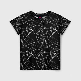 Детская футболка 3D с принтом Черно-белый геометрический  в Курске, 100% гипоаллергенный полиэфир | прямой крой, круглый вырез горловины, длина до линии бедер, чуть спущенное плечо, ткань немного тянется | Тематика изображения на принте: абстрактный | геометрические фигуры | монохромный | мужской | треугольники | черный и белый | черный фон
