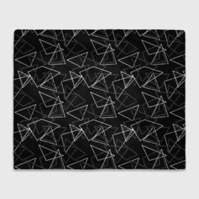 Плед 3D с принтом Черно-белый геометрический  в Курске, 100% полиэстер | закругленные углы, все края обработаны. Ткань не мнется и не растягивается | абстрактный | геометрические фигуры | монохромный | мужской | треугольники | черный и белый | черный фон