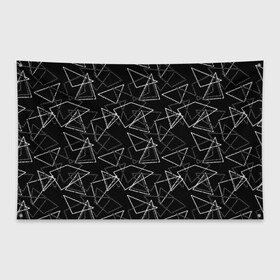 Флаг-баннер с принтом Черно-белый геометрический  в Курске, 100% полиэстер | размер 67 х 109 см, плотность ткани — 95 г/м2; по краям флага есть четыре люверса для крепления | абстрактный | геометрические фигуры | монохромный | мужской | треугольники | черный и белый | черный фон