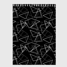 Скетчбук с принтом Черно-белый геометрический  в Курске, 100% бумага
 | 48 листов, плотность листов — 100 г/м2, плотность картонной обложки — 250 г/м2. Листы скреплены сверху удобной пружинной спиралью | абстрактный | геометрические фигуры | монохромный | мужской | треугольники | черный и белый | черный фон