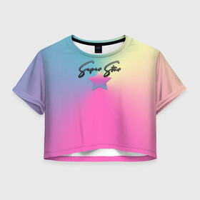 Женская футболка Crop-top 3D с принтом Супер Стар в Курске, 100% полиэстер | круглая горловина, длина футболки до линии талии, рукава с отворотами | градиент | детский | для женщин | желтый | звезда | малышам | надпись | розовый