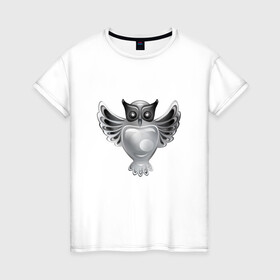 Женская футболка хлопок с принтом Серебряная сова в Курске, 100% хлопок | прямой крой, круглый вырез горловины, длина до линии бедер, слегка спущенное плечо | геральдика | птицы | с совой | серебро | сова | талисман | украшение