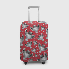 Чехол для чемодана 3D с принтом Серебряные совы в Курске, 86% полиэфир, 14% спандекс | двустороннее нанесение принта, прорези для ручек и колес | красное с серым | птицы | серебро | совы | талисман | украшение