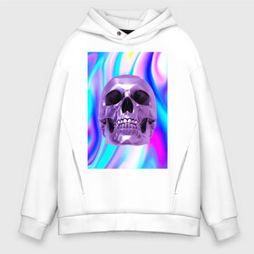 Мужское худи Oversize хлопок с принтом Skull abstraction в Курске, френч-терри — 70% хлопок, 30% полиэстер. Мягкий теплый начес внутри —100% хлопок | боковые карманы, эластичные манжеты и нижняя кромка, капюшон на магнитной кнопке | абстракция | блестки | блестящий фон | металлический цвет | скулы | стильный принт | череп | яркий принт