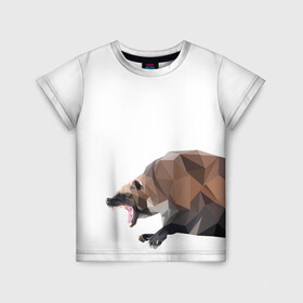 Детская футболка 3D с принтом Росомаха в Курске, 100% гипоаллергенный полиэфир | прямой крой, круглый вырез горловины, длина до линии бедер, чуть спущенное плечо, ткань немного тянется | животное | зверь | злость | куница | медведь | милое животное | полигональный | росомаха | собака