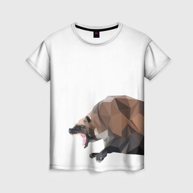 Женская футболка 3D с принтом Росомаха в Курске, 100% полиэфир ( синтетическое хлопкоподобное полотно) | прямой крой, круглый вырез горловины, длина до линии бедер | животное | зверь | злость | куница | медведь | милое животное | полигональный | росомаха | собака