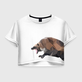 Женская футболка Crop-top 3D с принтом Росомаха в Курске, 100% полиэстер | круглая горловина, длина футболки до линии талии, рукава с отворотами | животное | зверь | злость | куница | медведь | милое животное | полигональный | росомаха | собака