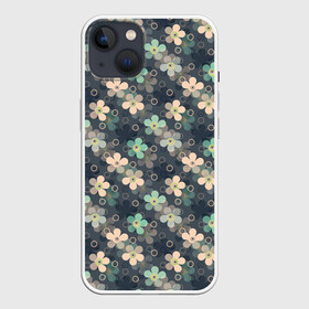 Чехол для iPhone 13 с принтом Цветочный ретро узор в Курске,  |  | бирюзовый | детский | для девочек | разноцветный | ретро | серый | цветочный узор | цветы