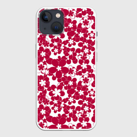 Чехол для iPhone 13 с принтом Бело красный цветочный в Курске,  |  | детский | для девочек | красные цветы | красный и белый | летний | малышам | цветочный узор