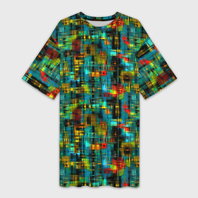 Платье-футболка 3D с принтом Разноцветные штрихи на бирюзе в Курске,  |  | Тематика изображения на принте: абстрактный | бирюзовый | вкрапления | детский | красный | модный | молодежный | штрихи
