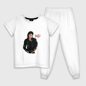 Детская пижама хлопок с принтом BAD. Майкл Джексон в Курске, 100% хлопок |  брюки и футболка прямого кроя, без карманов, на брюках мягкая резинка на поясе и по низу штанин
 | Тематика изображения на принте: bad | michael jackson | бэд | король | майкл джексон | поп король