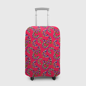 Чехол для чемодана 3D с принтом Бабочки на красном в Курске, 86% полиэфир, 14% спандекс | двустороннее нанесение принта, прорези для ручек и колес | веселый узор | весенний | детский | для девочек | красный | летний | лето | малышам | разноцветный узор