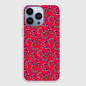 Чехол для iPhone 13 Pro с принтом Бабочки на красном в Курске,  |  | веселый узор | весенний | детский | для девочек | красный | летний | лето | малышам | разноцветный узор