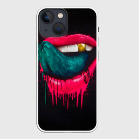Чехол для iPhone 13 mini с принтом Ядовитый поцелуй в Курске,  |  | арт | губы | иллюстрация | улыбка | язык