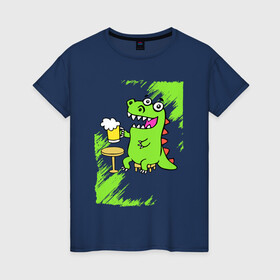Женская футболка хлопок с принтом Пивозавр - Краска в Курске, 100% хлопок | прямой крой, круглый вырез горловины, длина до линии бедер, слегка спущенное плечо | dinosaur | pivo | pivozavr | динозавр | краска | прикол